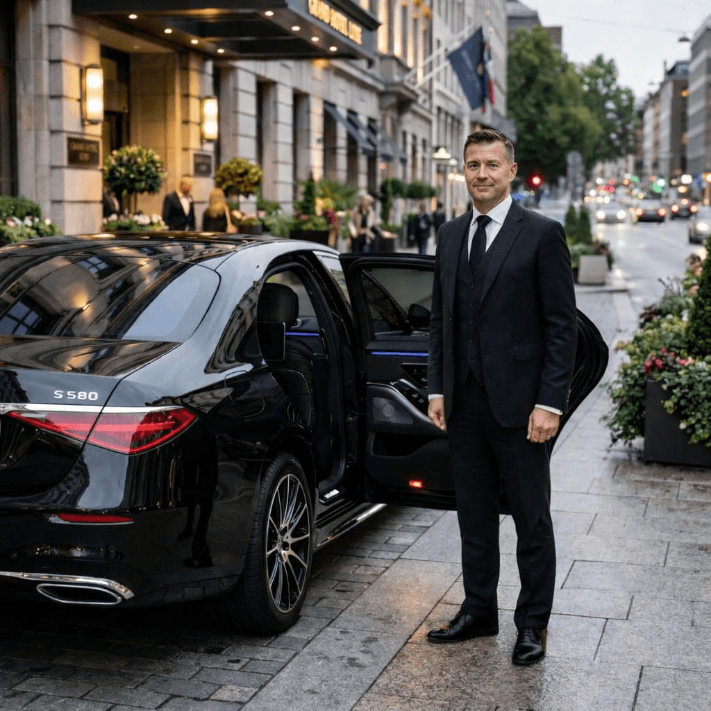 Professional chauffeur in suit